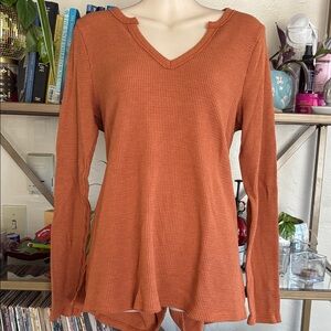 Anthropologie t la Rust Long Sleeve V-Neck Top